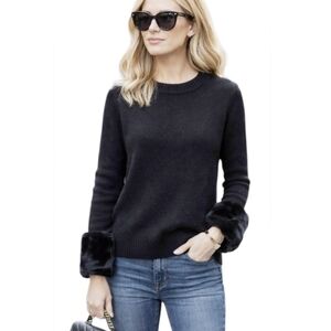 MAGASCHONI Black Long Sleeve Sweater with Faux Fur Cuffs Going Out Whimsigoth XS